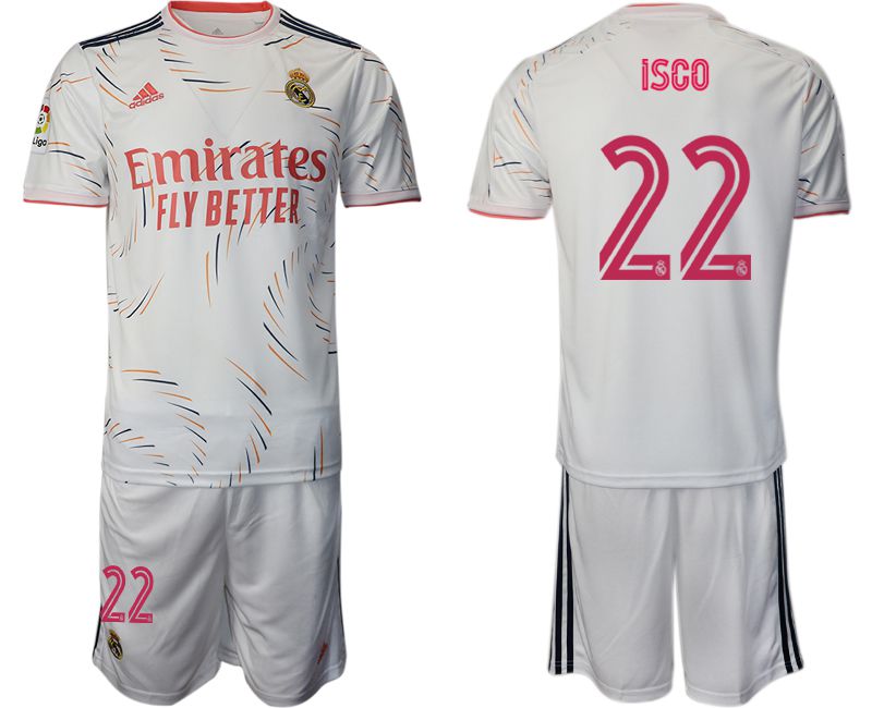 Men 2021-2022 Club Real Madrid home white #22 Adidas Soccer Jersey->real madrid jersey->Soccer Club Jersey